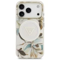 Etui Guess IML Glitter Flowers Triangle MagSafe na iPhone 17 Pro / 18 Pro - białe