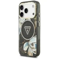 Etui Guess IML Glitter Flowers Triangle MagSafe na iPhone 17 Pro / 18 Pro - czarne