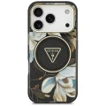 Etui Guess IML Glitter Flowers Triangle MagSafe na iPhone 17 Pro / 18 Pro - czarne