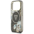 Etui Guess IML Glitter Flowers Triangle MagSafe na iPhone 17 Pro / 18 Pro - czarne