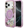 Etui Guess IML Glitter Flowers Triangle MagSafe na iPhone 17 Pro / 18 Pro - fioletowe