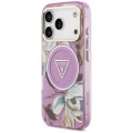 Etui Guess IML Glitter Flowers Triangle MagSafe na iPhone 17 Pro / 18 Pro - fioletowe