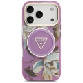 Etui Guess IML Glitter Flowers Triangle MagSafe na iPhone 17 Pro / 18 Pro - fioletowe