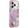 Etui Guess IML Glitter Flowers Triangle MagSafe na iPhone 17 Pro / 18 Pro - fioletowe