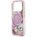 Etui Guess IML Glitter Flowers Triangle MagSafe na iPhone 17 Pro / 18 Pro - fioletowe