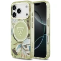 Etui Guess IML Glitter Flowers Triangle MagSafe na iPhone 17 Pro / 18 Pro - zielone