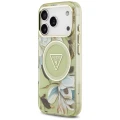 Etui Guess IML Glitter Flowers Triangle MagSafe na iPhone 17 Pro / 18 Pro - zielone