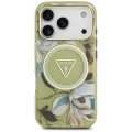 Etui Guess IML Glitter Flowers Triangle MagSafe na iPhone 17 Pro / 18 Pro - zielone