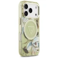 Etui Guess IML Glitter Flowers Triangle MagSafe na iPhone 17 Pro / 18 Pro - zielone