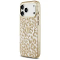 Etui Guess IML Leopard Glitter Triangle Logo MagSafe na iPhone 17 Pro / 18 Pro - brązowe
