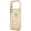 Etui Guess IML Leopard Glitter Triangle Logo MagSafe na iPhone 17 Pro / 18 Pro - brązowe