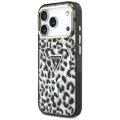 Etui Guess IML Leopard Glitter Triangle Logo MagSafe na iPhone 17 Pro / 18 Pro - czarne