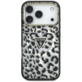 Etui Guess IML Leopard Glitter Triangle Logo MagSafe na iPhone 17 Pro / 18 Pro - czarne