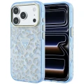 Etui Guess IML Leopard Glitter Triangle Logo MagSafe do iPhone 17 Pro / 18 Pro - niebieskie