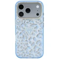 Etui Guess IML Leopard Glitter Triangle Logo MagSafe do iPhone 17 Pro / 18 Pro - niebieskie