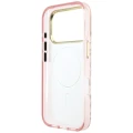 Etui Guess IML Leopard Glitter Triangle Logo MagSafe na iPhone 17 Pro / 18 Pro - różowe