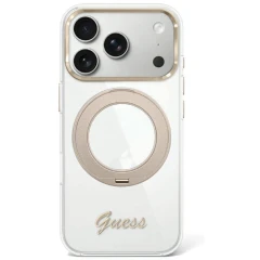 Etui Guess IML Ring Stand 360 Script Metal Logo MagSafe na iPhone 17 Pro / 18 Pro - przezroczyste