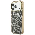 Etui Guess IML Zebra Glitter Triangle Logo MagSafe iPhone 17 Pro / 18 Pro - złote