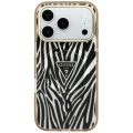 Etui Guess IML Zebra Glitter Triangle Logo MagSafe iPhone 17 Pro / 18 Pro - złote