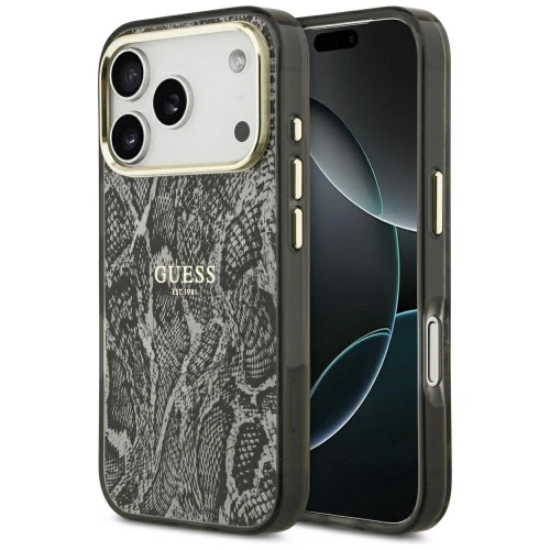 Etui Guess Python Pattern MagSafe na iPhone 17 Pro / 18 Pro - czarne