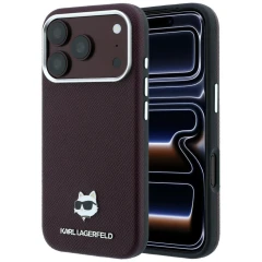 Etui Karl Lagerfeld Grained Choupette Head Metal MagSafe na iPhone 17 Pro / 18 Pro - burgundowe