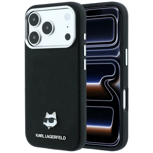 Etui Karl Lagerfeld Grained Choupette Head Metal MagSafe na iPhone 17 Pro / 18 Pro - czarne