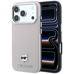 Etui Karl Lagerfeld Grained Choupette Head Metal MagSafe na iPhone 17 Pro / 18 Pro - różowe