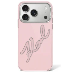 Etui Karl Lagerfeld IML Big Signature Resin Metal Frame na iPhone 17 Pro / 18 Pro - różowe