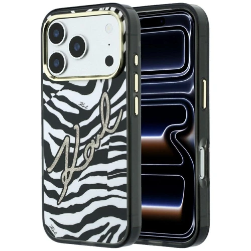 Etui Karl Lagerfeld IML Signature Zebra Glitter MagSafe na iPhone 17 Pro / 18 Pro - złote