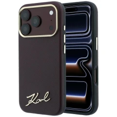 Etui Karl Lagerfeld Saffiano Small Script Metal Logo MagSafe na iPhone 17 Pro / 18 Pro - burgundowe