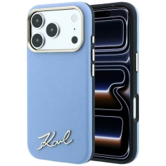 Etui Karl Lagerfeld Saffiano Small Script Metal Logo MagSafe na iPhone 17 Pro / 18 Pro - jasnoniebieskie