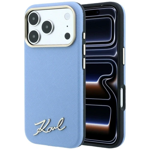 Etui Karl Lagerfeld Saffiano Small Script Metal Logo MagSafe na iPhone 17 Pro / 18 Pro - jasnoniebieskie