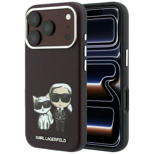 Etui Karl Lagerfeld Smooth Karl & Choupette Bodies Sketch MagSafe do iPhone 18 Pro / 17 Pro - burgundowe