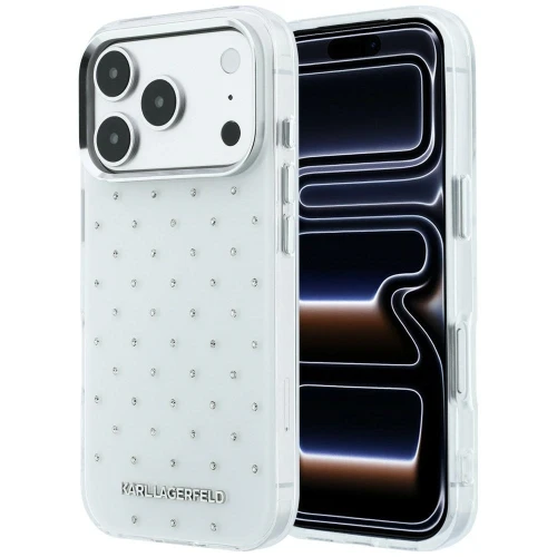 Etui Karl Lagerfeld IML Rhinestones Allover and Electroplated Logo na iPhone 17 Pro Max / 18 Pro Max  - białe
