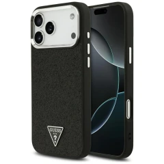 Etui Guess Glitter Triangle Logo MagSafe na iPhone 17 Pro Max / 18 Pro Max - czarne