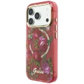 Etui Guess IML Glitter Blossom Roses na iPhone 17 Pro Max / 18 Pro Max - burgundowe