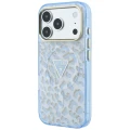 Etui Guess IML Leopard Glitter Triangle Logo MagSafe na iPhone 17 Pro Max / 18 Pro Max - niebieskie