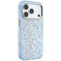 Etui Guess IML Leopard Glitter Triangle Logo MagSafe na iPhone 17 Pro Max / 18 Pro Max - niebieskie