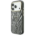 Etui Guess IML Zebra Glitter Triangle Logo MagSafe na iPhone 17 Pro Max / 18 Pro Max  - srebrne