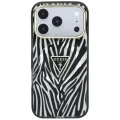 Etui Guess IML Zebra Glitter Triangle Logo MagSafe na iPhone 17 Pro Max / 18 Pro Max  - srebrne