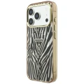 Etui Guess IML Zebra Glitter Triangle Logo MagSafe na iPhone 17 Pro Max / 18 Pro Max - złote