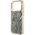 Etui Guess IML Zebra Glitter Triangle Logo MagSafe na iPhone 17 Pro Max / 18 Pro Max - złote