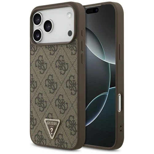 Etui Guess Leather 4G Triangle Strass MagSafe na iPhone 17 Pro Max / 18 Pro Max  - brązowe