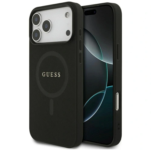 Etui Guess Saffiano Classic Logo MagSafe na iPhone 17 Pro Max / 18 Pro Max - czarne