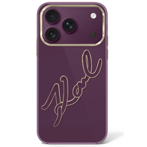 Etui Karl Lagerfeld IML Big Signature Resin Metal Frame na iPhone 17 Pro Max / 18 Pro Max - burgundowe