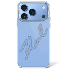 Etui Karl Lagerfeld IML Big Signature Resin Metal Frame na iPhone 17 Pro Max / 18 Pro Max - niebieskie