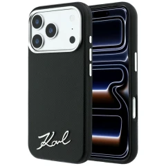 Etui Karl Lagerfeld Saffiano Small Script Metal Logo MagSafe na iPhone 17 Pro Max / 18 Pro Max - czarne