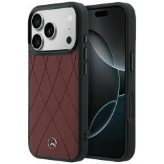 Etui Mercedes Leather Crossed Lines MagSafe na iPhone 17 Pro / 18 Pro - burgundowe