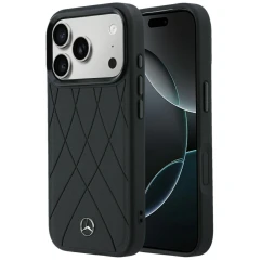 Etui Mercedes Leather Crossed Lines MagSafe na iPhone 17 Pro / 18 Pro - czarne