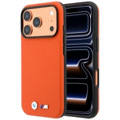 Etui BMW M Quadrille Kevlar Metal Logo MagSafe na iPhone 17 Pro / 18 Pro - pomarańczowe